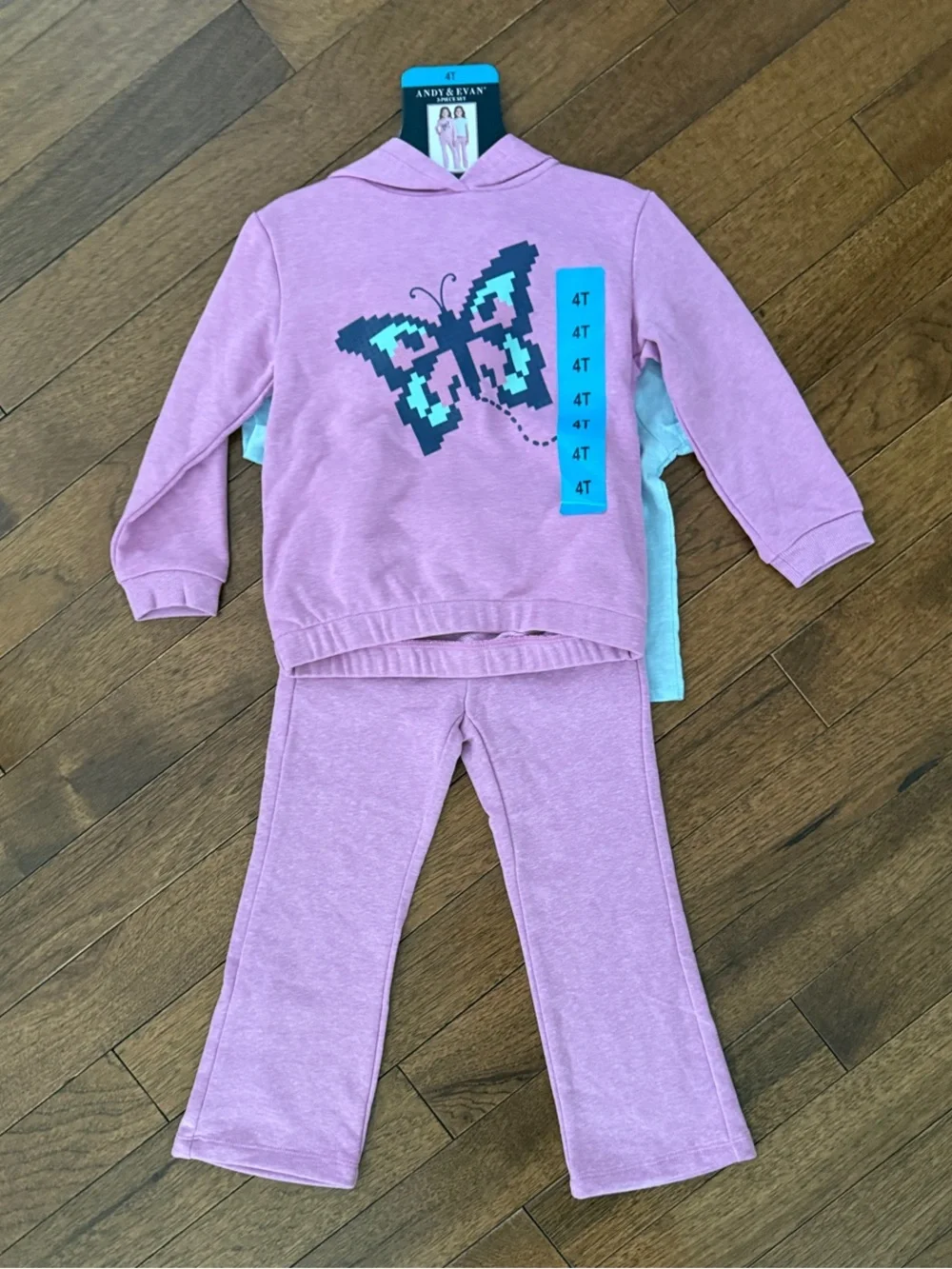 Andy & Evan Pink Butterfly Pajama Set with Teal Accent